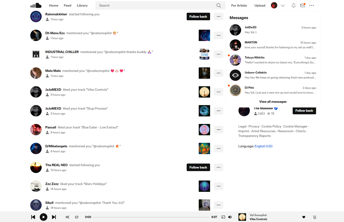 Tableau de bord Sonopilot — notifications et activité